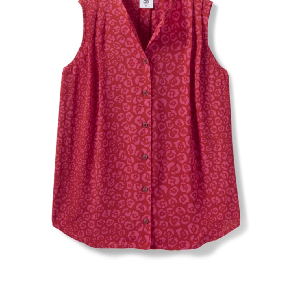 Sleeveless Button-Front Pink Leopard Shell